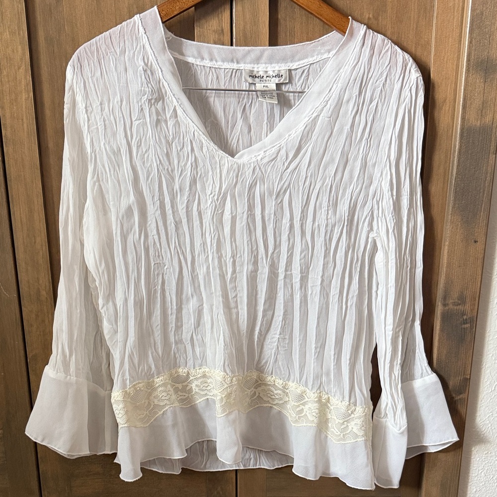 Cream Ruched Bell Sleeve Blouse